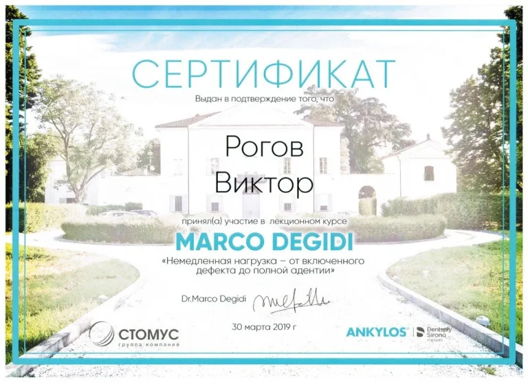 Рогов Виктор Павлович - сертификат